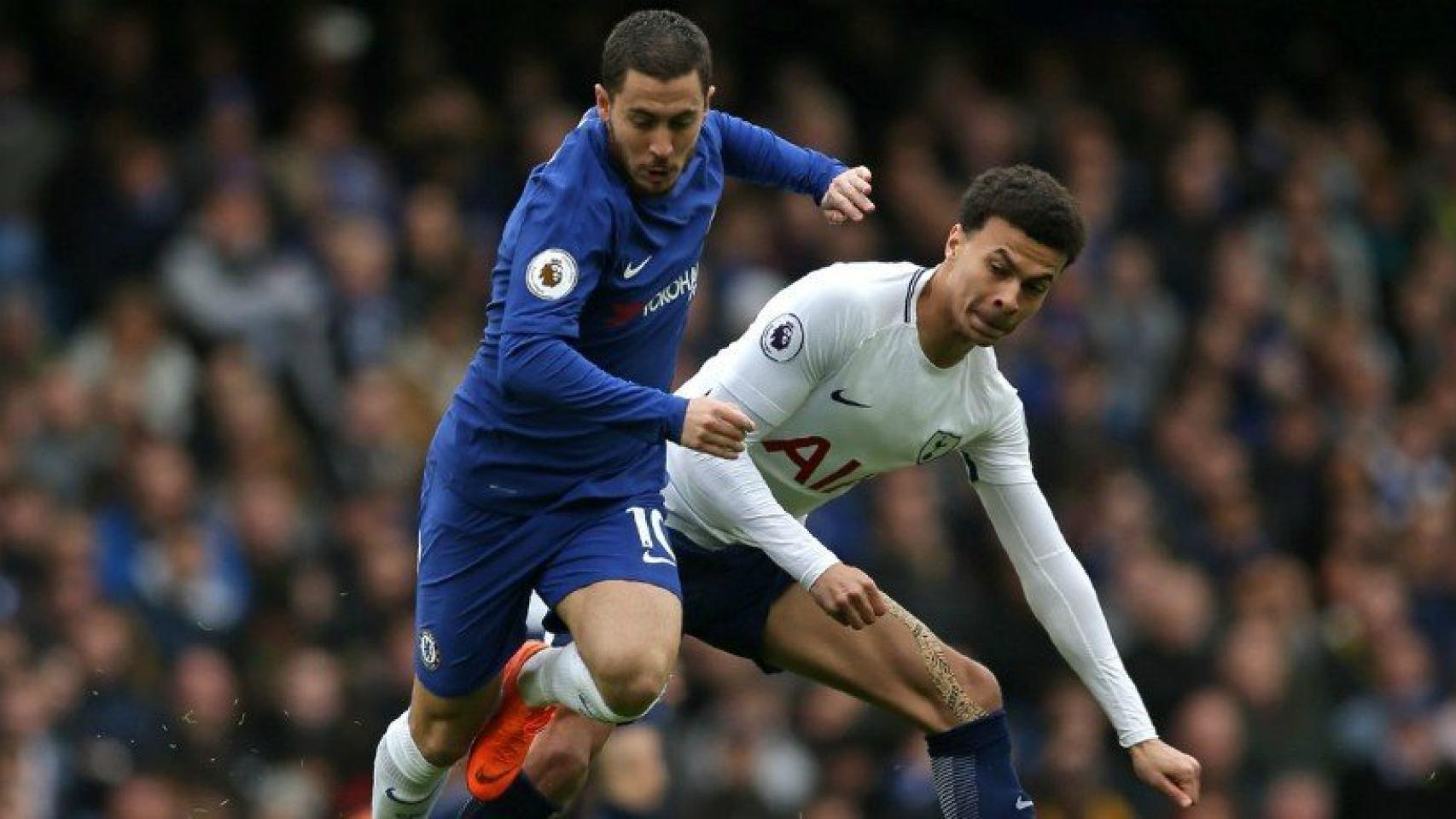 Hazard, contra Dele Alli. Foto Twitter (@ChelseaFC)