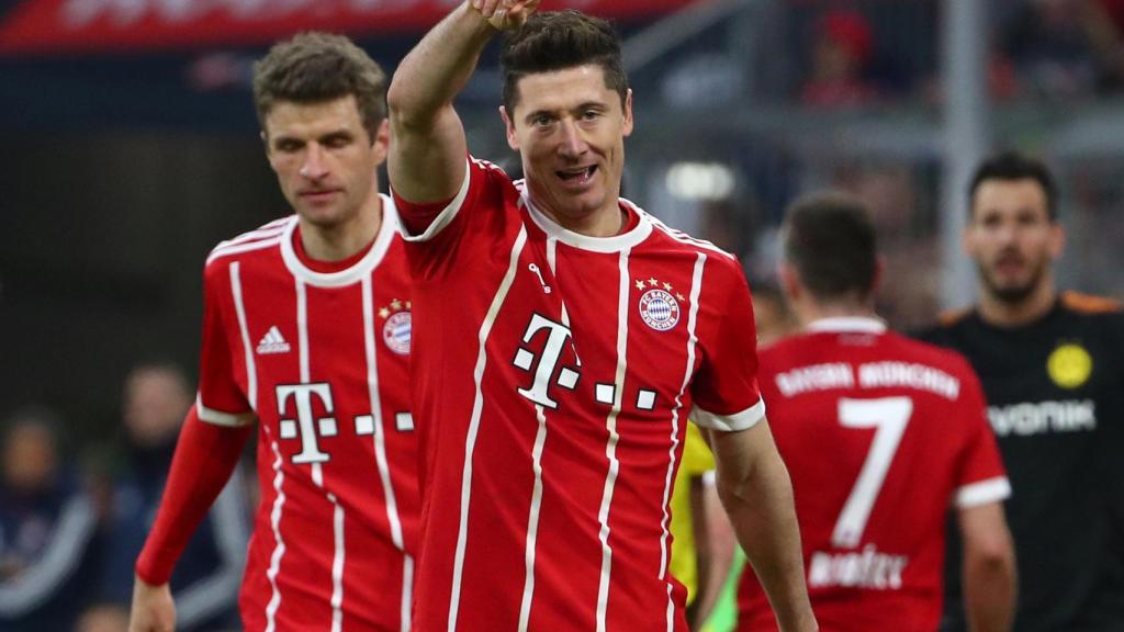 Lewandowski celebra un gol con el Bayern.