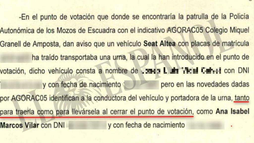 Extracto del informe de la Guardia Civil que refleja la actuación de Annabel Marcos.