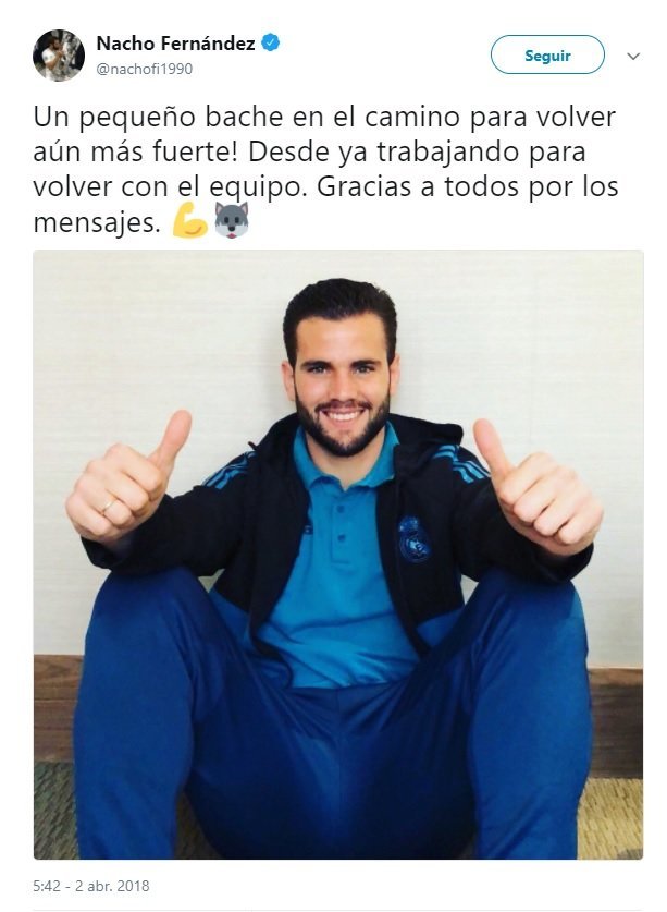 Tweet de Nacho Fernández para tranquilizar a sus seguidores.