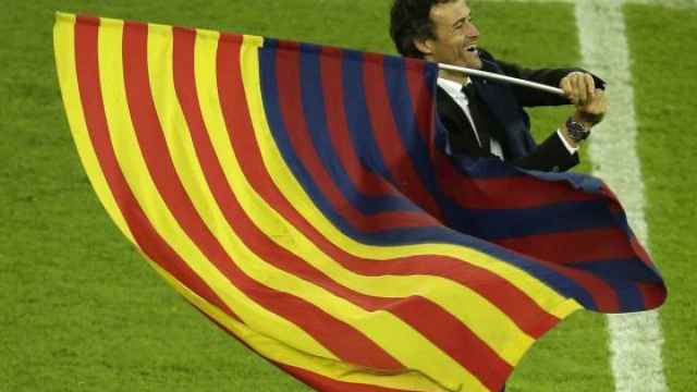 Luis Enrique celebra un título con el Barcelona