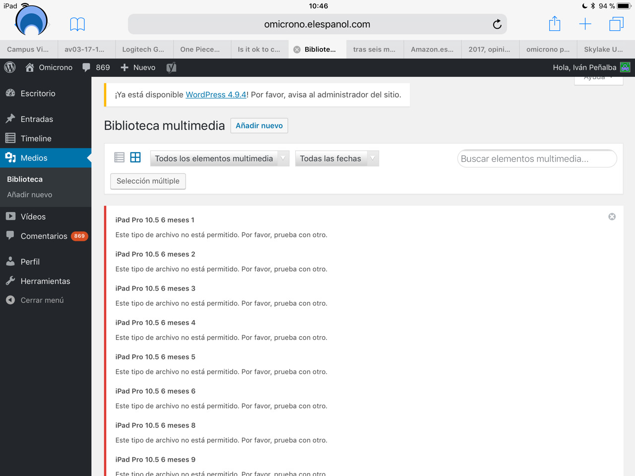 iPad Pro 10.5 6 meses wordpress web