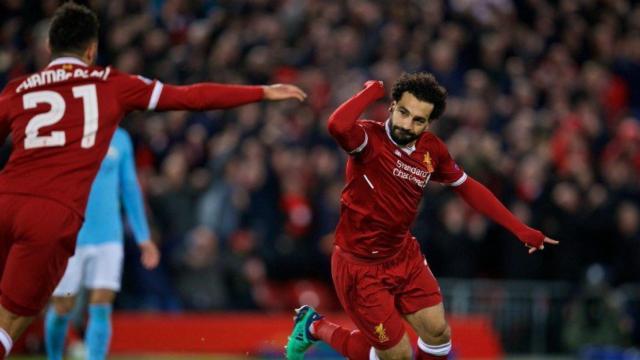 Salah celebra su gol ante el Manchester City. Foto: Twitter (@LFC)