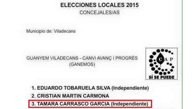 Lista de Guanyem Viladecans en la que figura Tamara Carrasco.