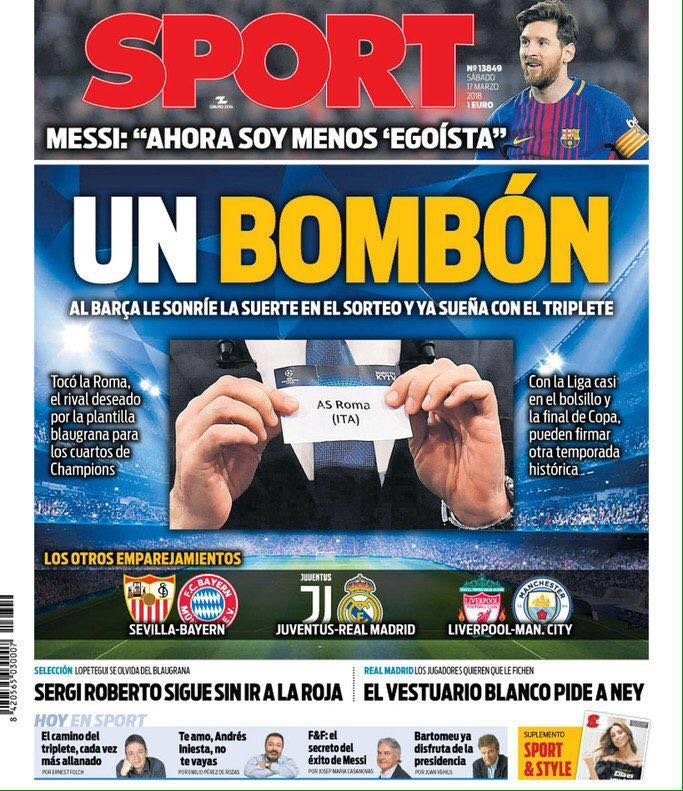 'Un bombón', la portada que se le ha atragantado a Sport