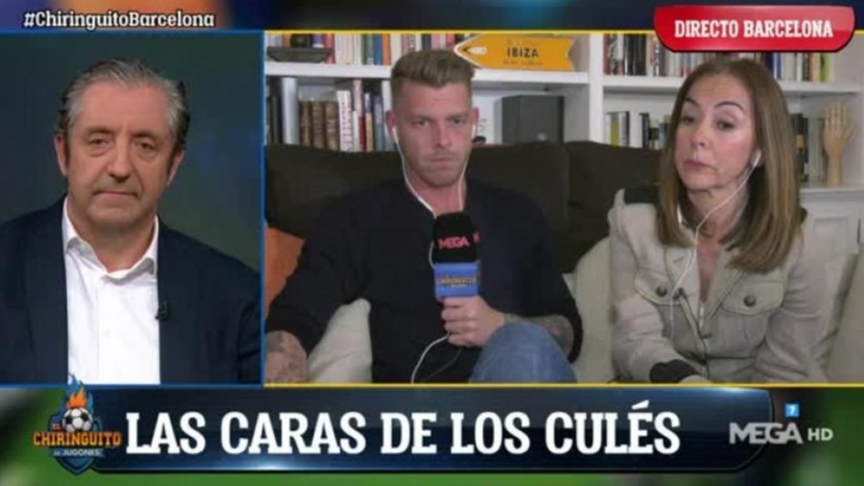 Carme Barceló y Jota, tras la derrota del Barça. Foto: Twitter (@elchiringuitotv)