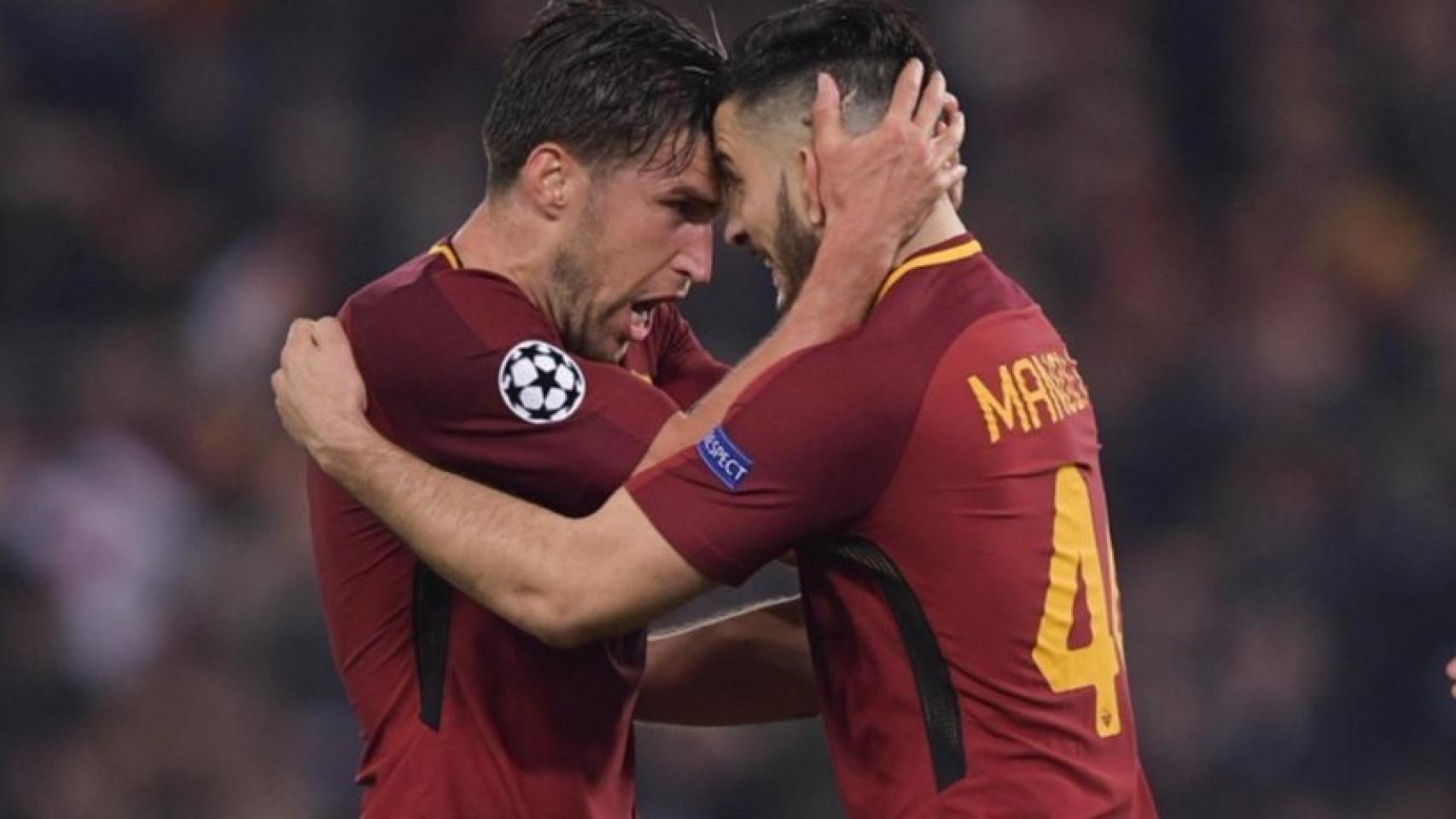 Jugadores de la Roma celebran el pase a semifinales de la Champions. Foto: Twitter (@ASRomaEspanol)