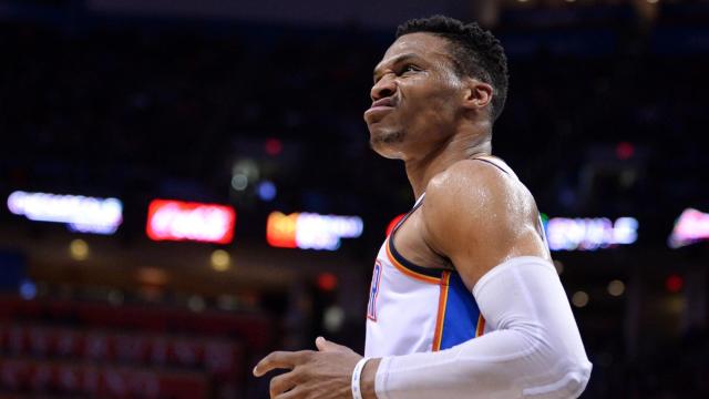 Russell Westbrook en un partido de los Oklahoma City Thunder.