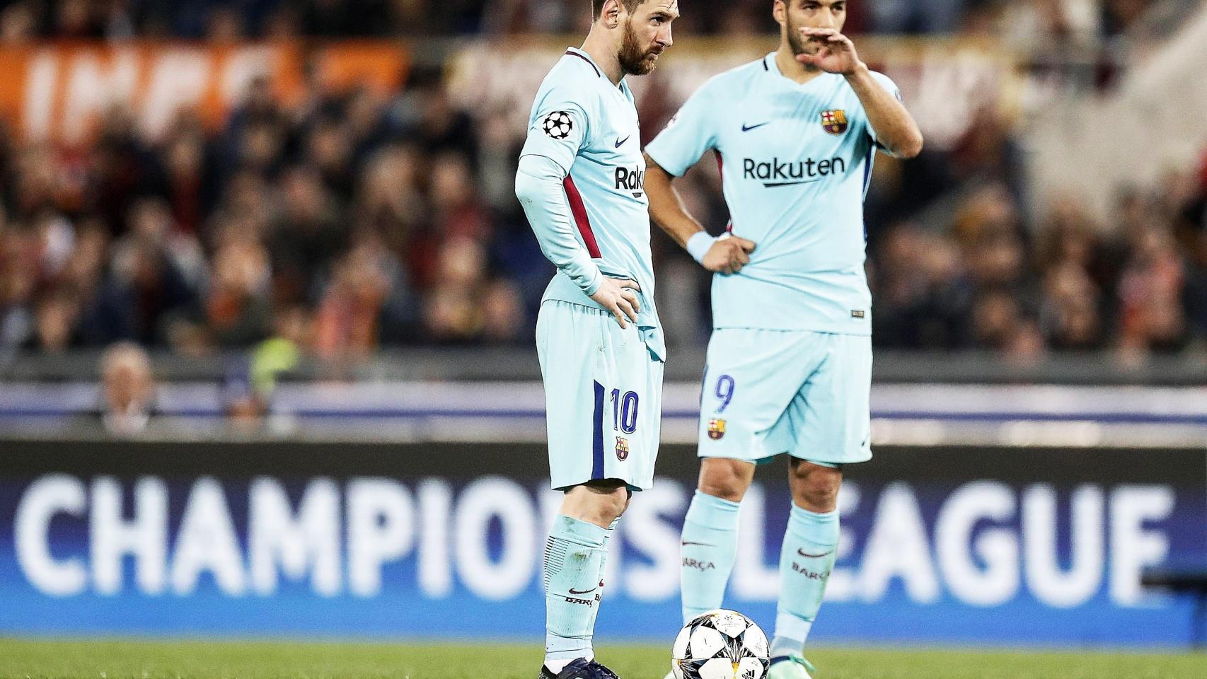 Luis Suárez y Messi, en el Olímpico de Roma.