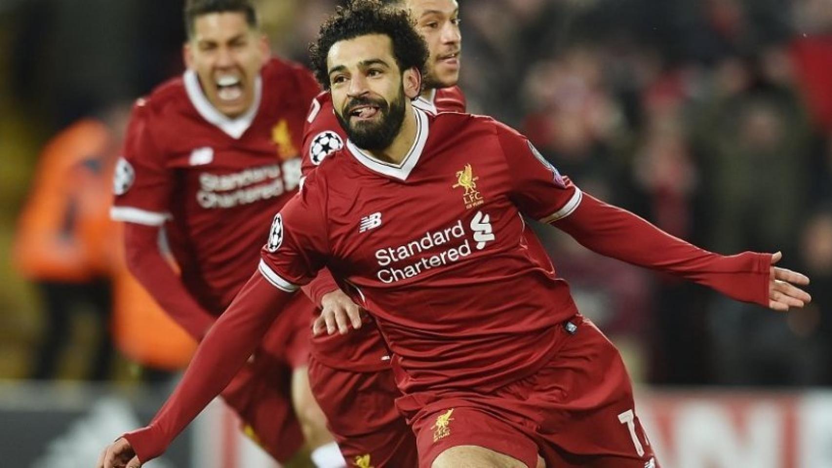 Salah celebrando un gol con el Liverpool. Foto: Twitter (@LFC).