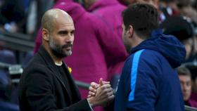 Guardiola saluda a Pochettino en el Tottenham - Manchester City. Foto: mancity.com