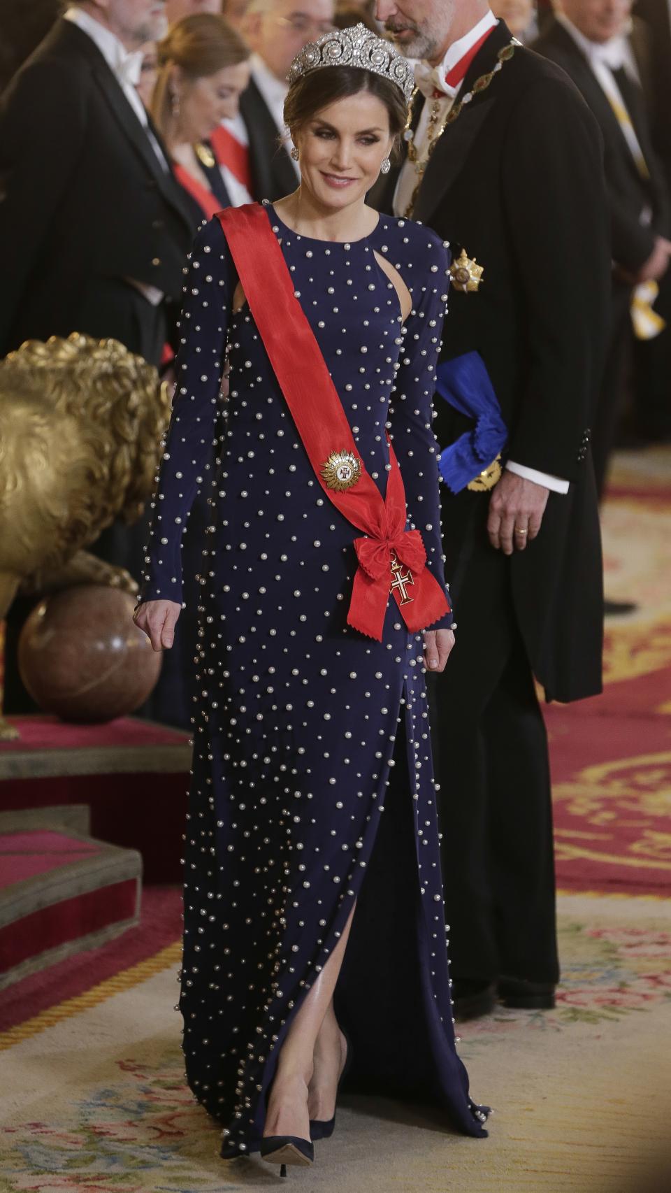 Letizia en la cena de gala en honor a Marcelo Rebelo de Sousa