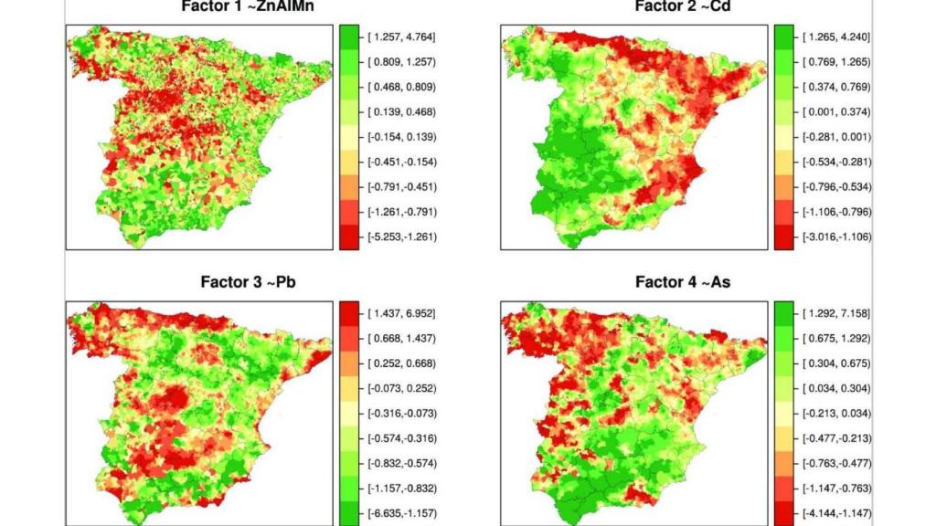 Distribución por municipios del  zinc (Zn), aluminio (Al), manganeso (Mn); cadmio (Cd); plomo (Pb) y arsénico (As).