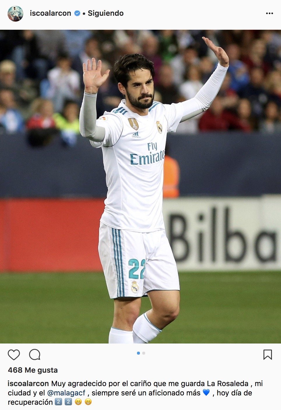 El mensaje de Isco a la afición del Málaga tras su exhibición