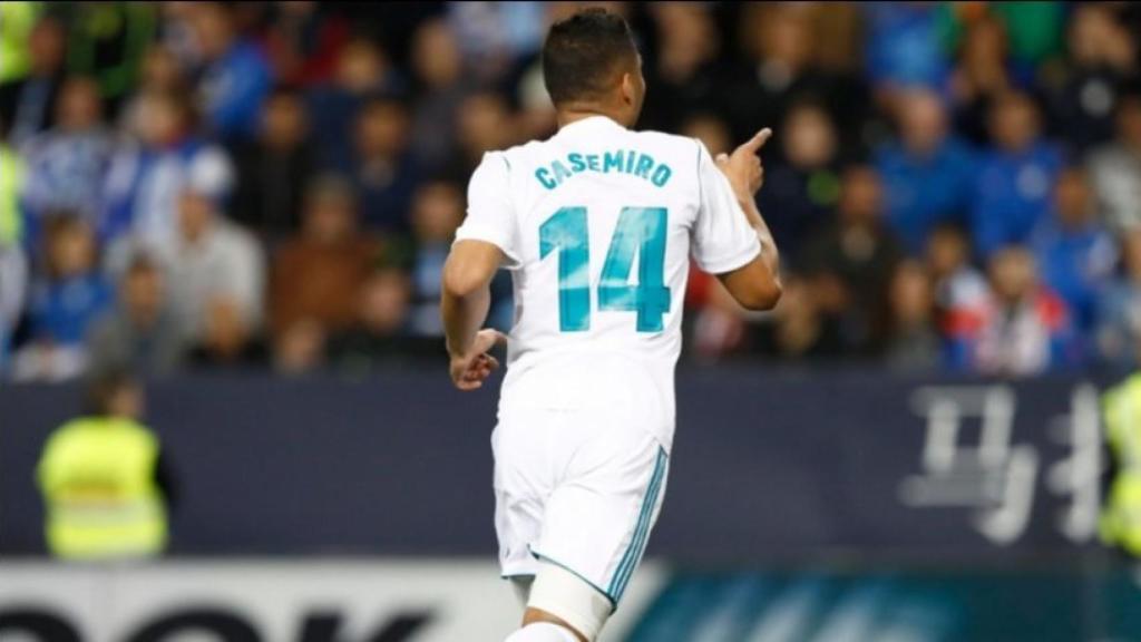 Casemiro celebra su gol en La Rosaleda