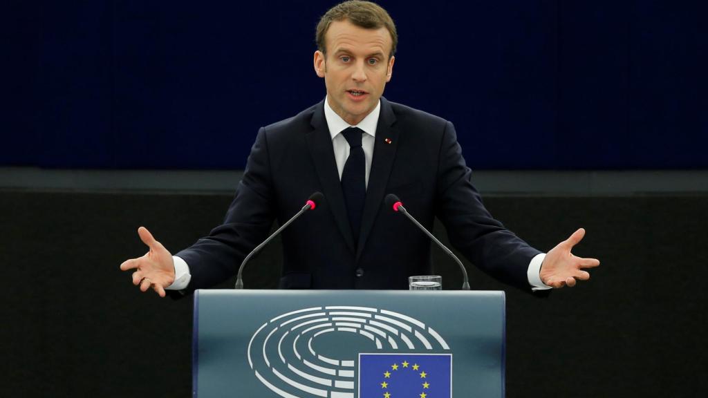 El presidente Emmanuel Macron, durante su discurso en la Eurocámara