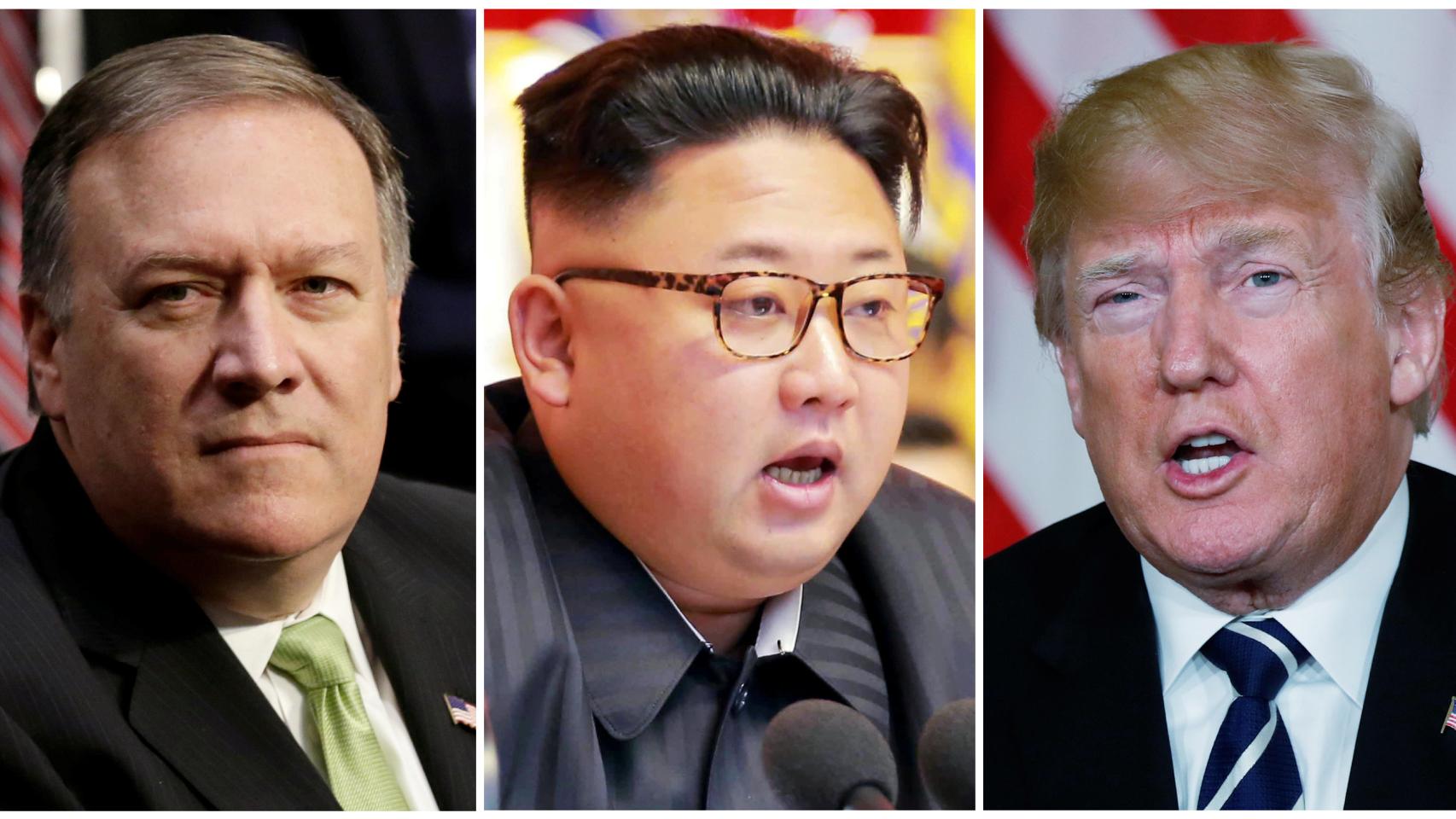 Pompeo, Kim Jong-Un y Trump.