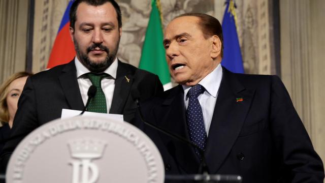 El líder del partido de la Liga, Salvini, y el líder de Forza Italia, Berlusconi.