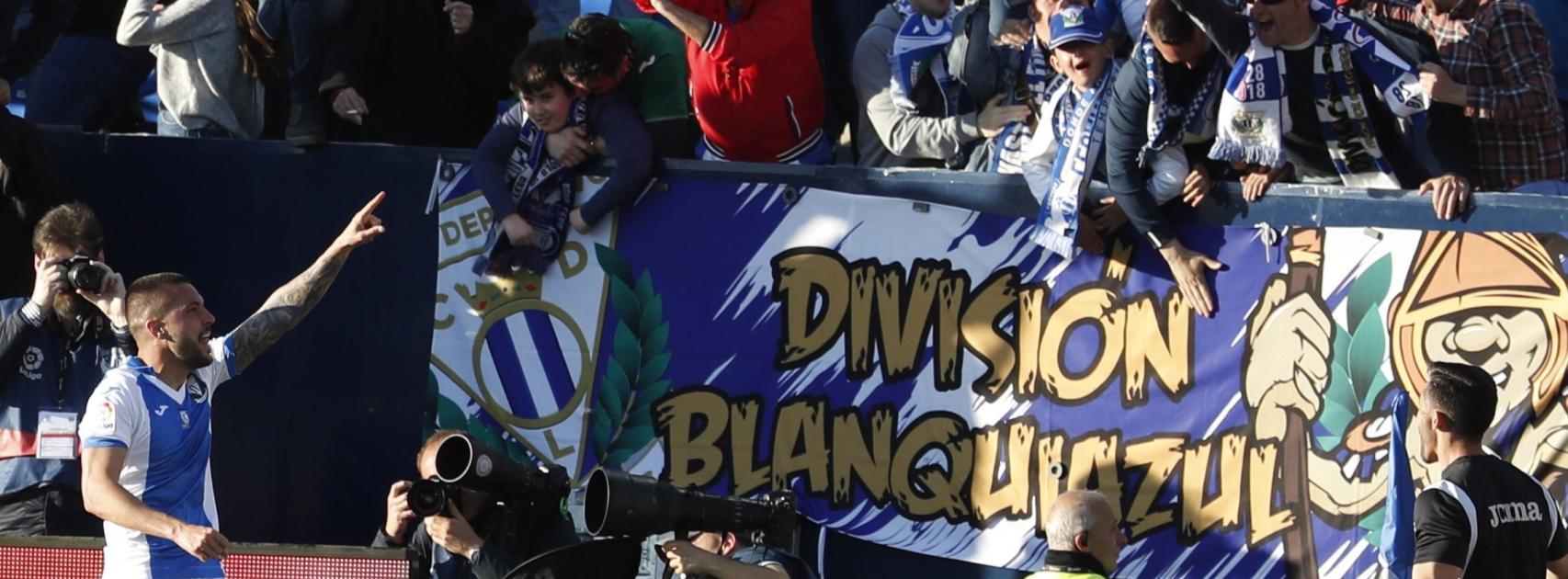 El Leganés celebra un gol en Butarque.