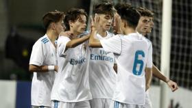 Los jugadores del Juvenil C celebra uno de los goles marcados al Milan. Foto: internationalcup.alkass.net