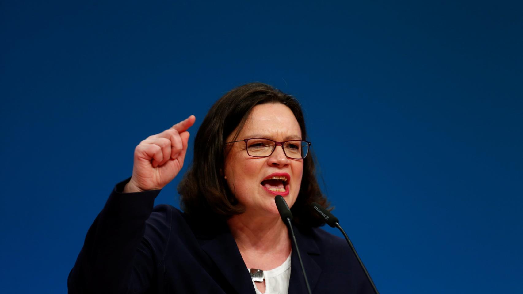 Andrea Nahles, en la reunión de su partido, este domingo.