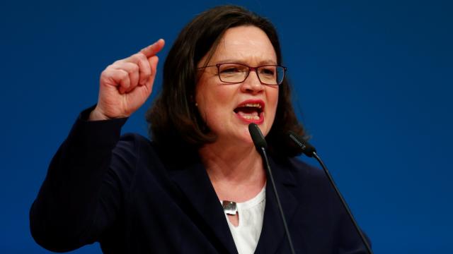 Andrea Nahles, en la reunión de su partido, este domingo.