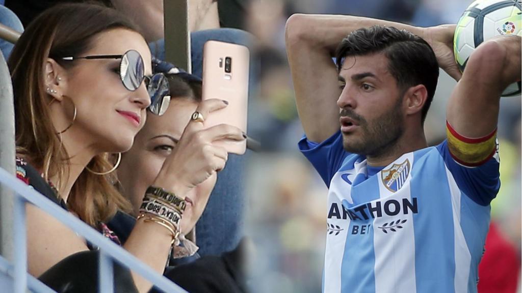 Paula Echevarría en el partido de Miguel Torres en un montaje.