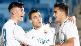 Los jugadores del Castilla celebrando un gol