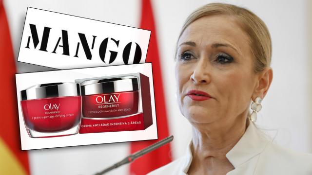 Cifuentes junto a las marcas Olay y Mango en un montaje.