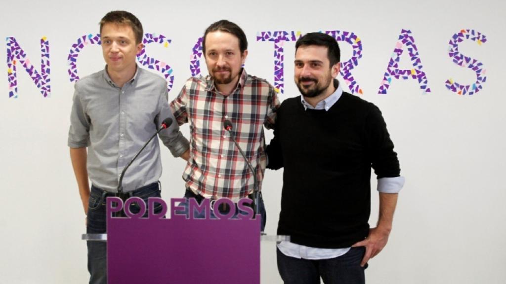 Otros tiempos: Errejón, Iglesias y Espinar presentando el pacto para que el primero fuera candidato de Podemos a la Comunidad de Madrid.