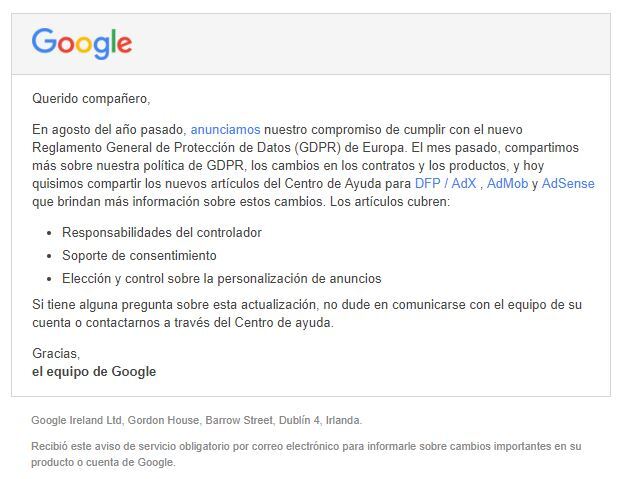 actualizacion google gdpr europa