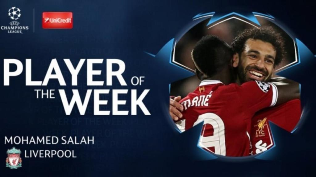 Salah, mejor jugador de la semana de la Champions League. Foto: Twitter: (@ChampionsLeague)