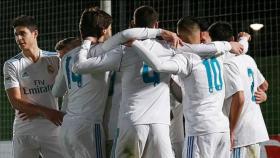 El Real Madrid Castilla celebra un gol en el Estadio Alfredo Di Stéfano.