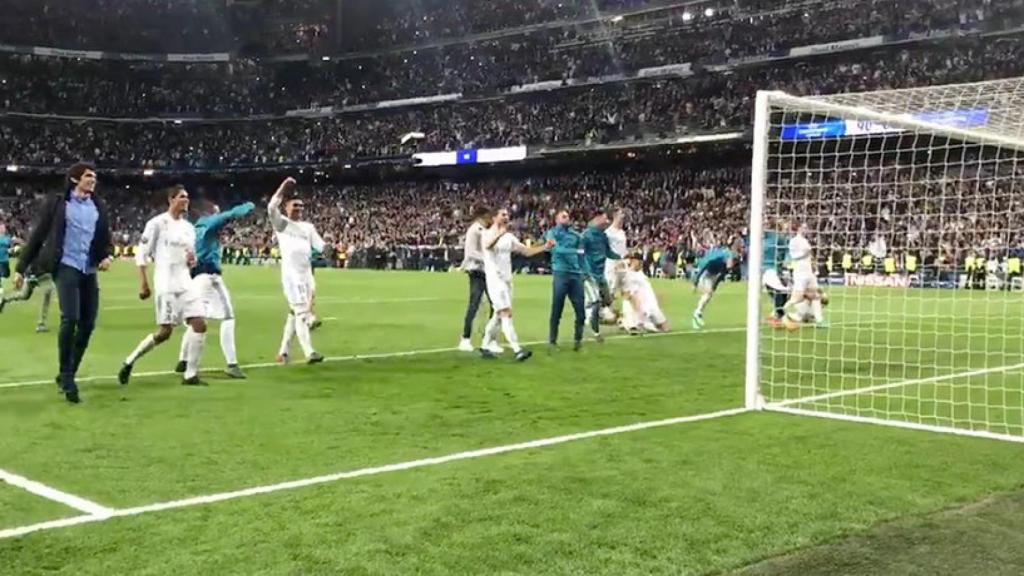 El Real Madrid celebra el pase a la final de Kiev