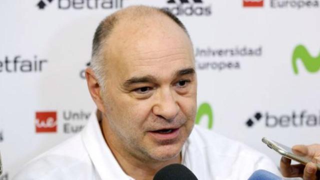 Pablo Laso en la rueda de prensa previa al partido del Madrid