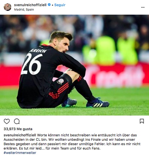 La disculpa de Ulreich tras su error contra el Real Madrid