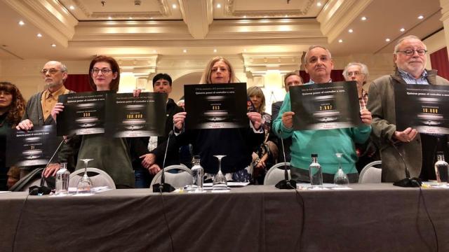 Maite Pagaza, Consuelo Ordóñez, Joaquín Echeverría (padre de Ignacio Echeverría) y Fernando Savater, en la presentación del manifiesto.