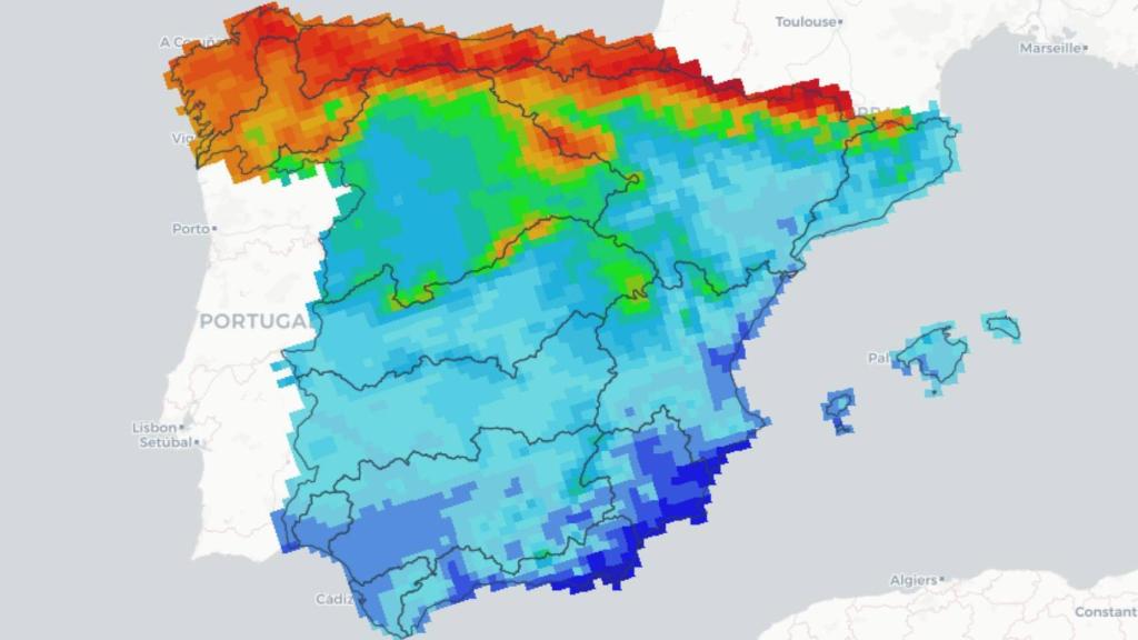 En azul, cuencas que recibirán menos de 40 días de lluvia al año en el futuro lejano.