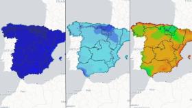 Días de calor distribuidos por el territorio en un futuro cercano, a medio plazo y a finales de siglo.