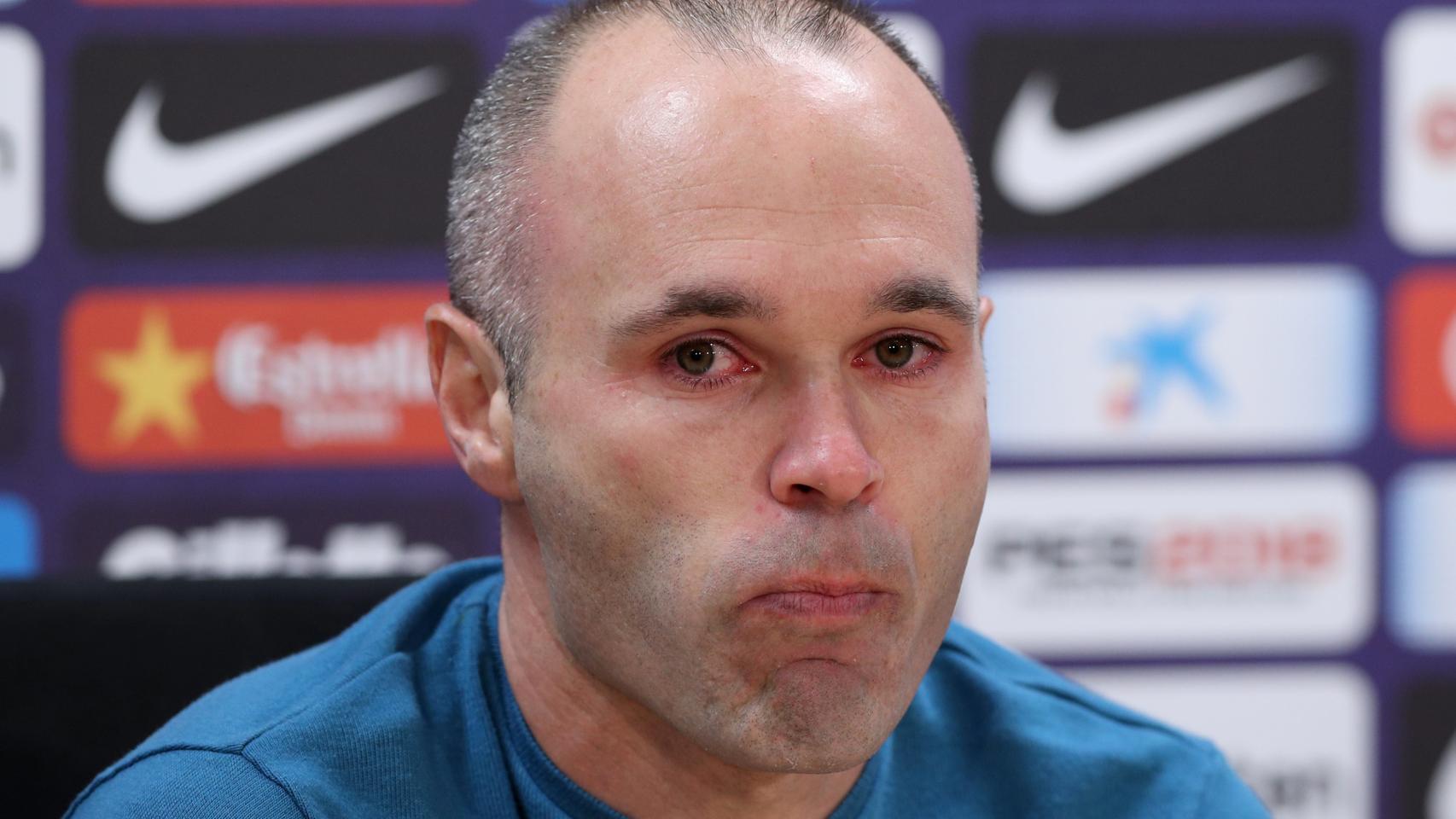 Andrés Iniesta, en la rueda de prensa en la que anunció su adiós del Barcelona.