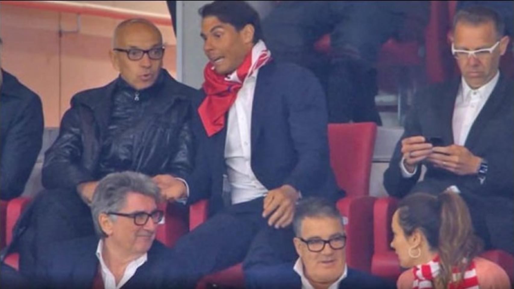 Rafa Nadal, en el Wanda Metropolitano. Foto: Twitter (@eltransistorOC).