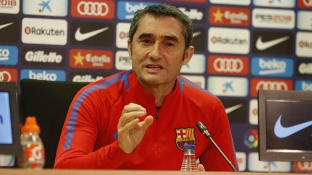 Ernesto Valverde, entrenador del Barcelona, en rueda de prensa. Foto: Twitter (@FCBarcelona_es)