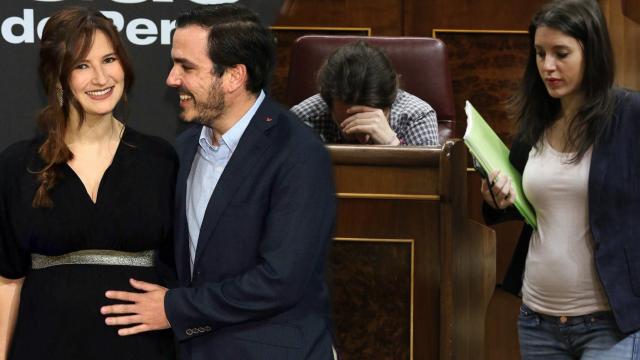 Alberto Garzón y Anna Ruiz y Pablo Iglesias e Irene Montero, en un montaje de JALEOS.