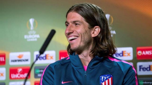 Filipe Luis, durante el media day del Atlético.