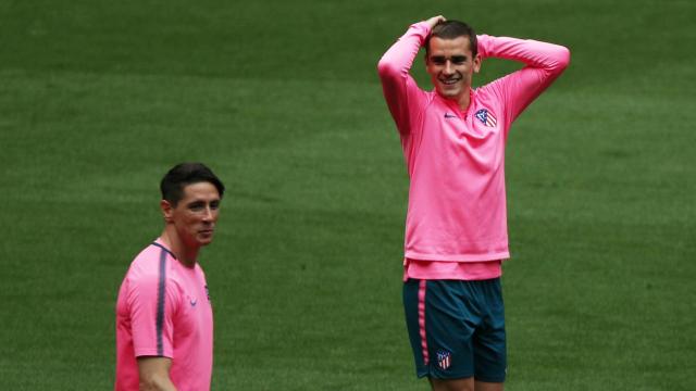 Griezmann, durante el entrenamiento del media day del Atlético.