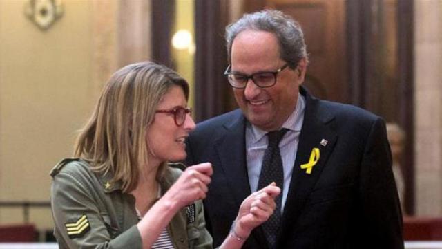 El candidato a presidente de la Generalitat Quim Torra y la futura consejera de Presidencia, Elsa Artadi.