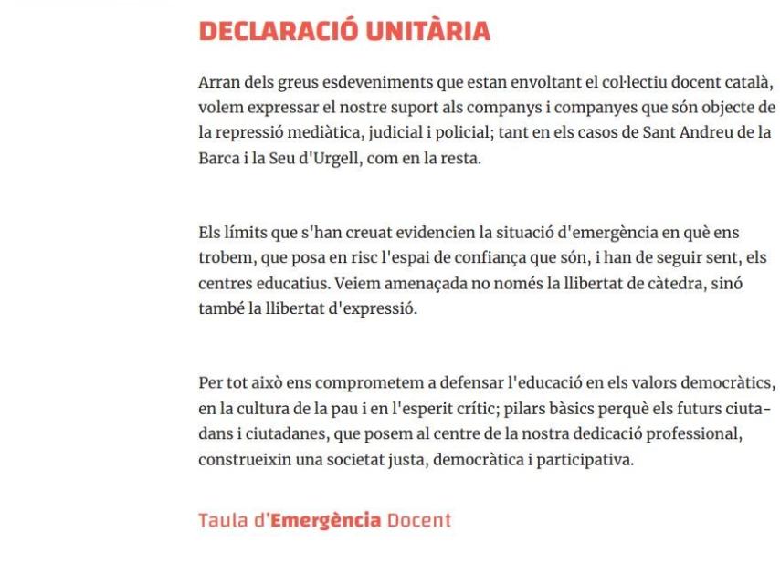 Declaración Unitaria de la Mesa de Emergencia Docente