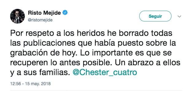 Tuit de Risto Mejide sobre el accidente