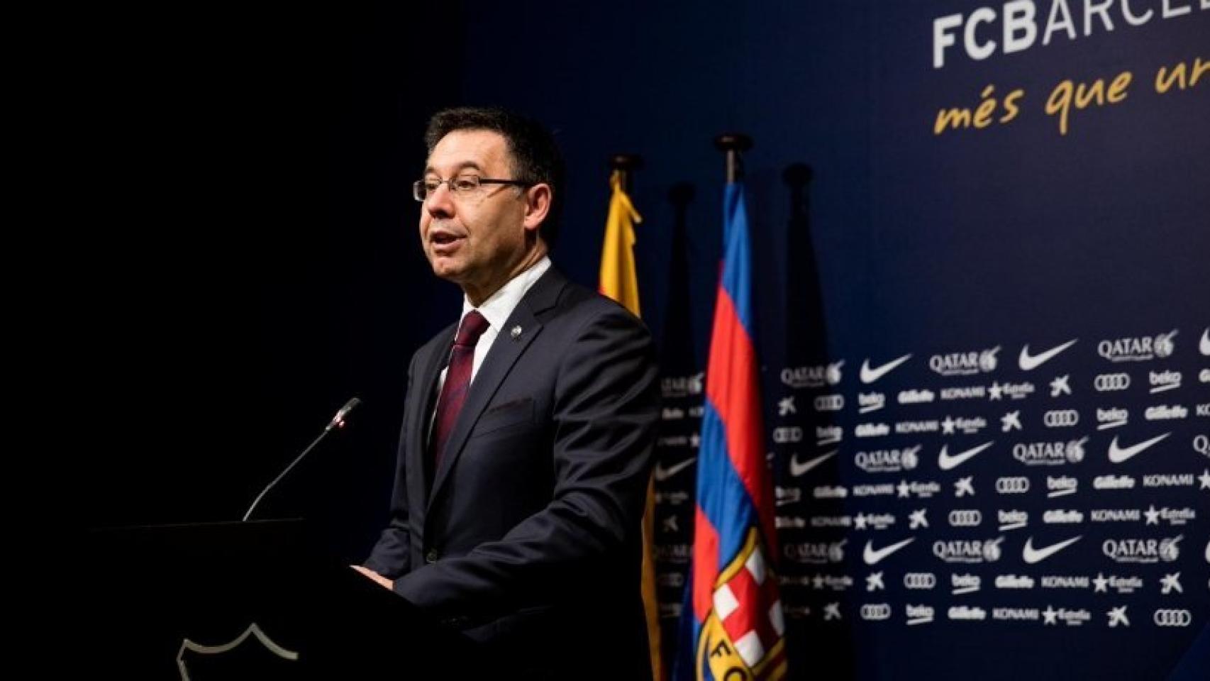 Rueda de prensa de Bartomeu. Foto: Twitter (@FCBarcelona).