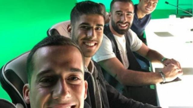 Lucas Vázquez, Asensio y Carvajal en la grabación de un spot. Foto. Instagram (@marcoasensio20)